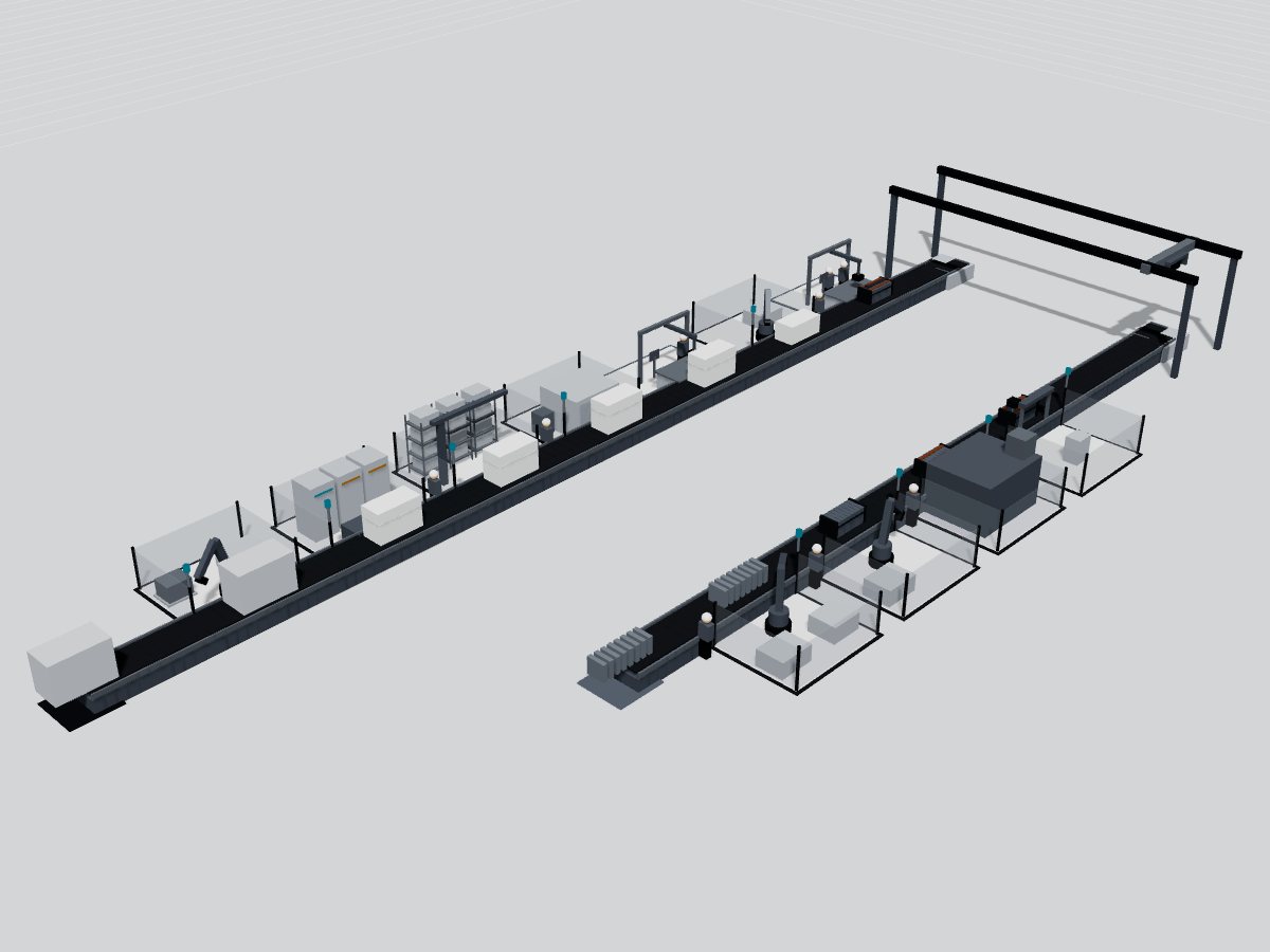 3D model of a residential ESS plant with a module line and a parallel system line